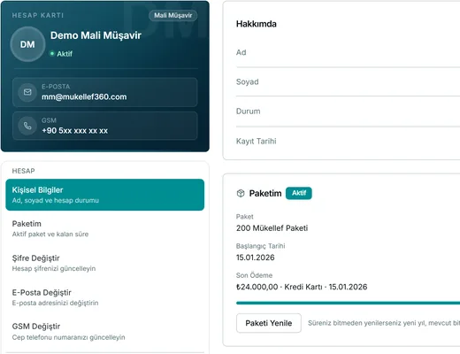Profil ekranı: hesap kartı ve şifre değiştirme