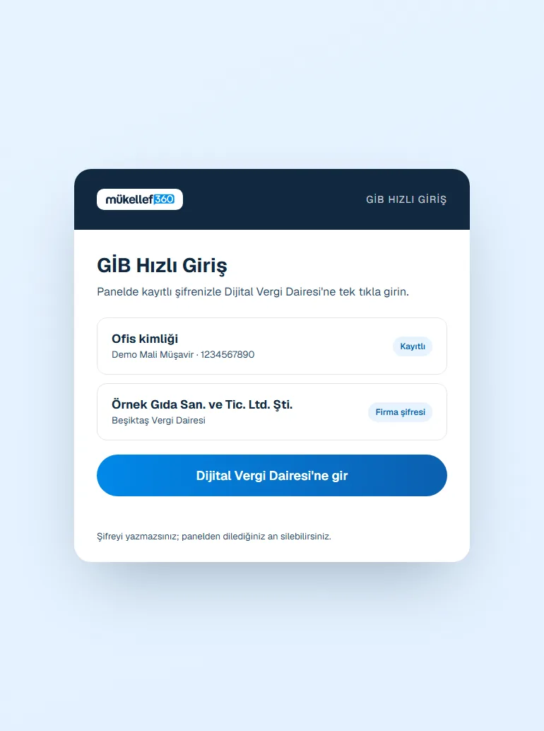 GİB Hızlı Giriş penceresi